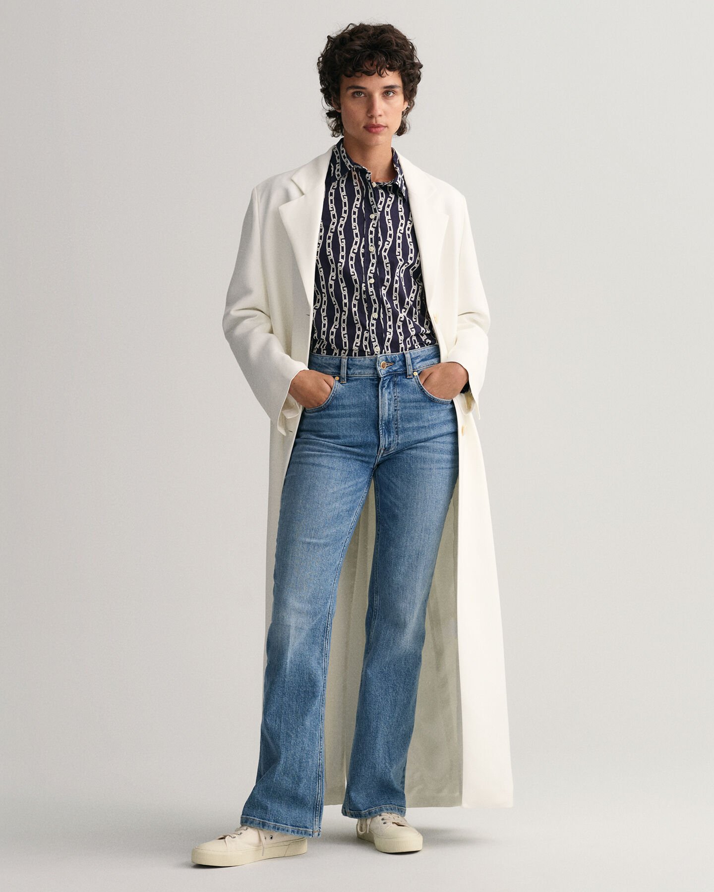 Camisa em voile de algodão com estampado Chain corte normal