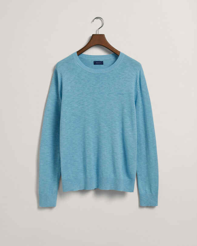 Pulover com decote redondo em algod&atilde;o e linho