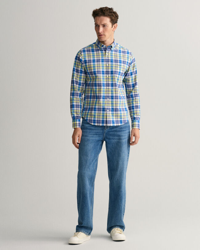 Camisa com padrão de xadrez colorido corte normal