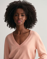 Sweatshirt com decote em V em algod&atilde;o leve