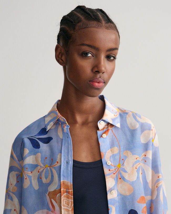Camisa em seda e algodão com estampado Floral corte normal