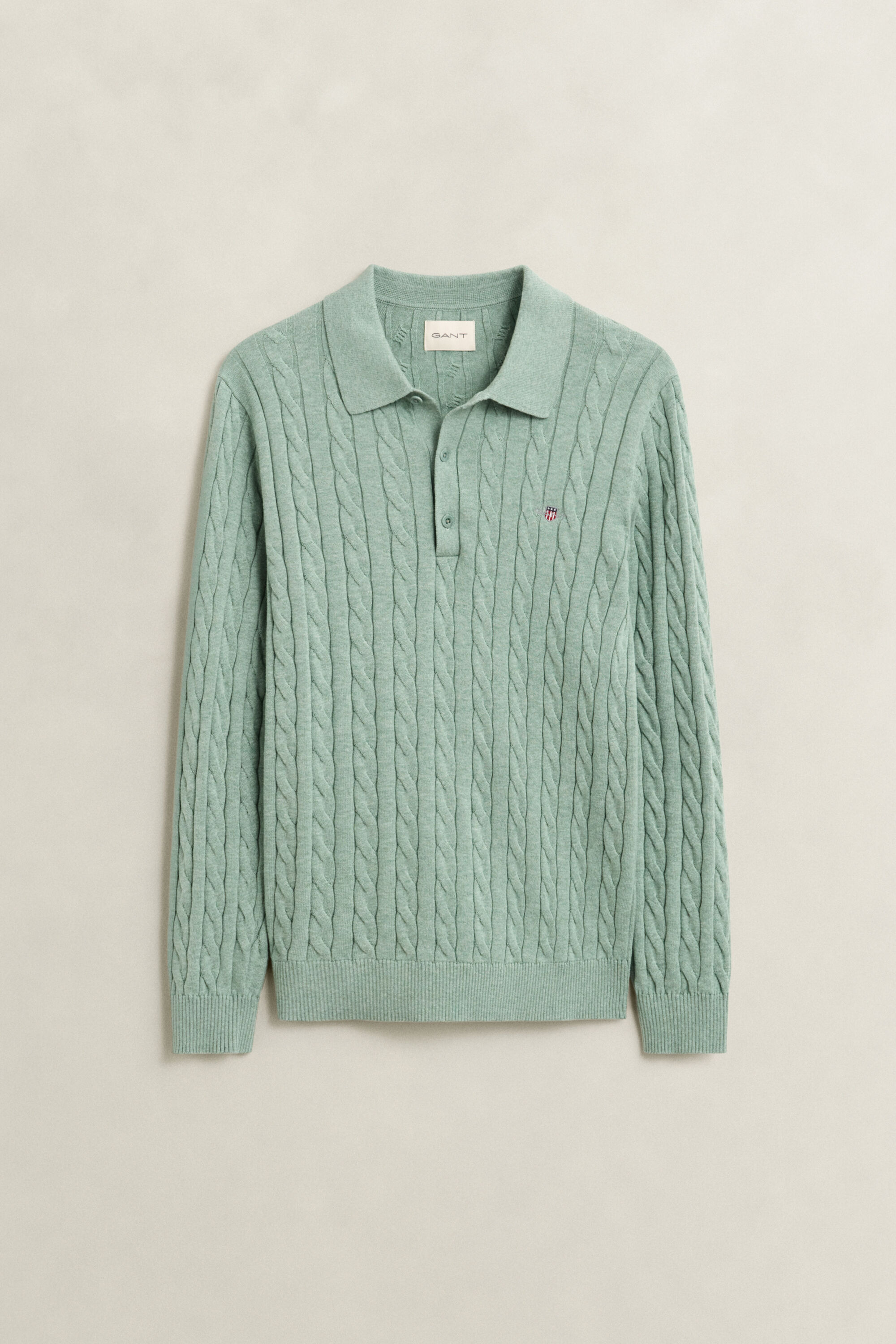 Camisola de malha tipo polo em malha entrançada de algodão