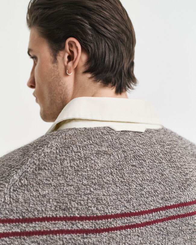Camisola de malha tipo polo em mistura de lã às riscas