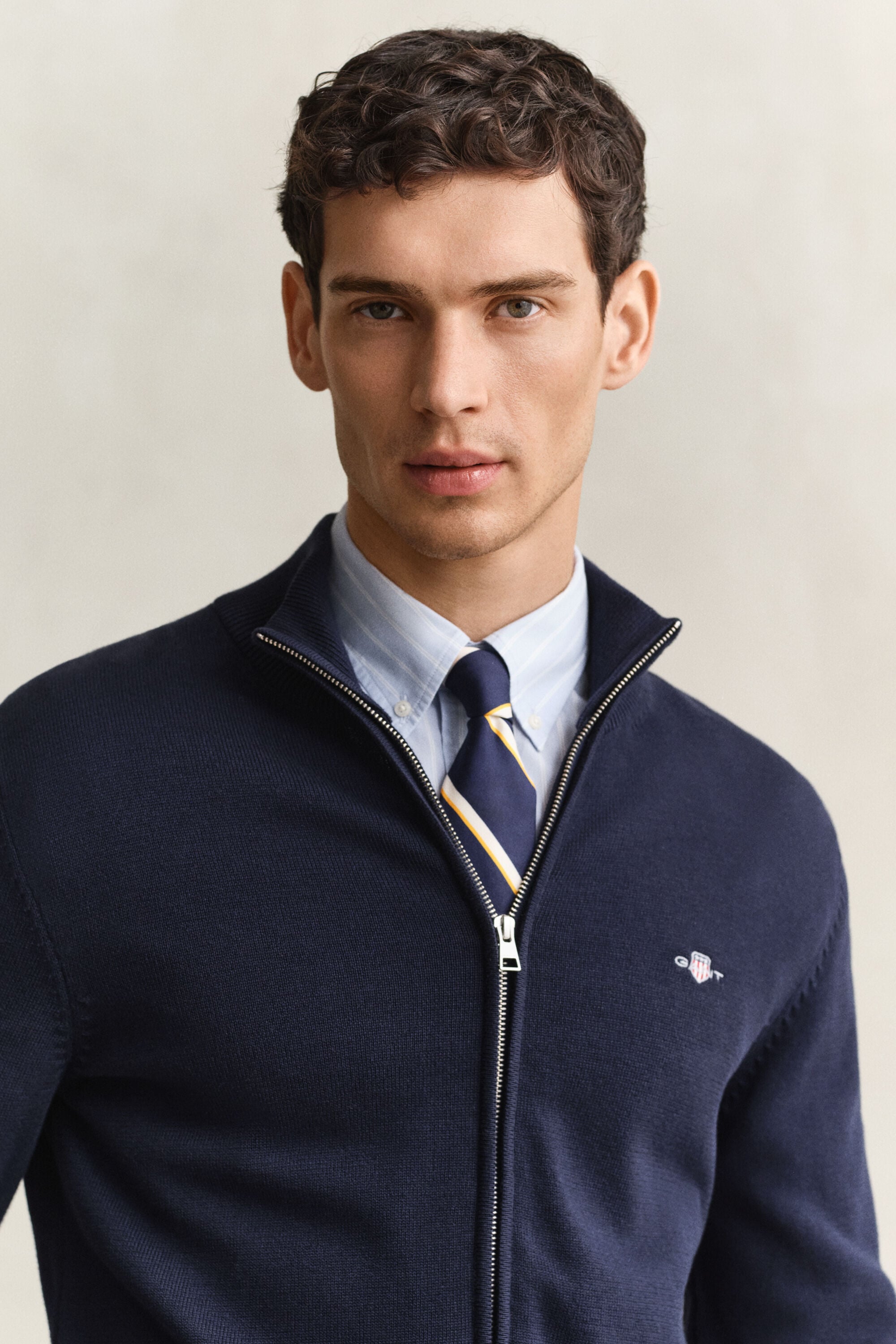 Casaco de malha com fecho de correr Casual Cotton
