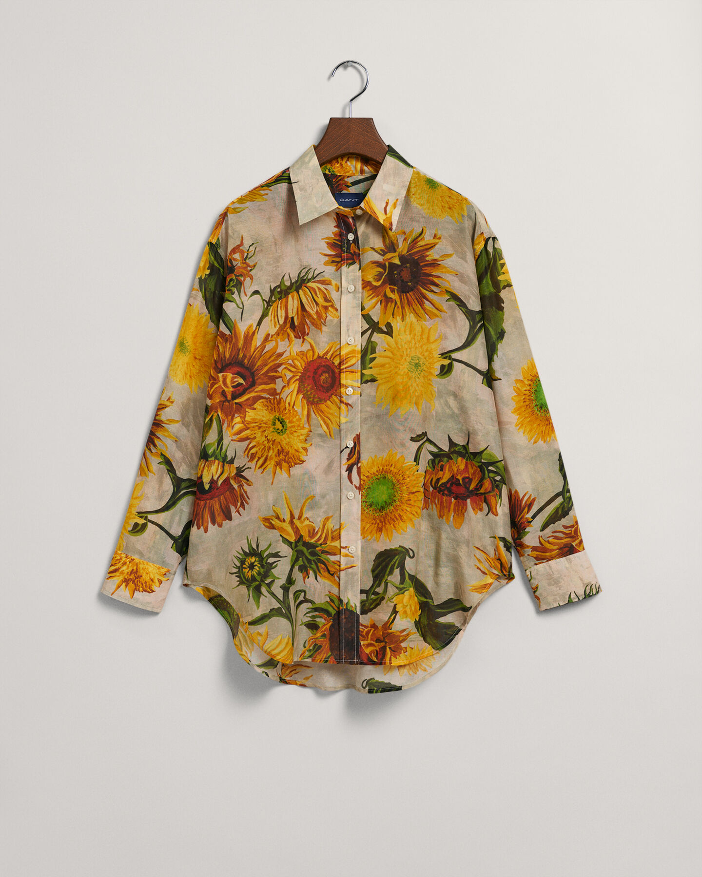Camisa em seda e algodão com estampado Sunflower relaxed fit