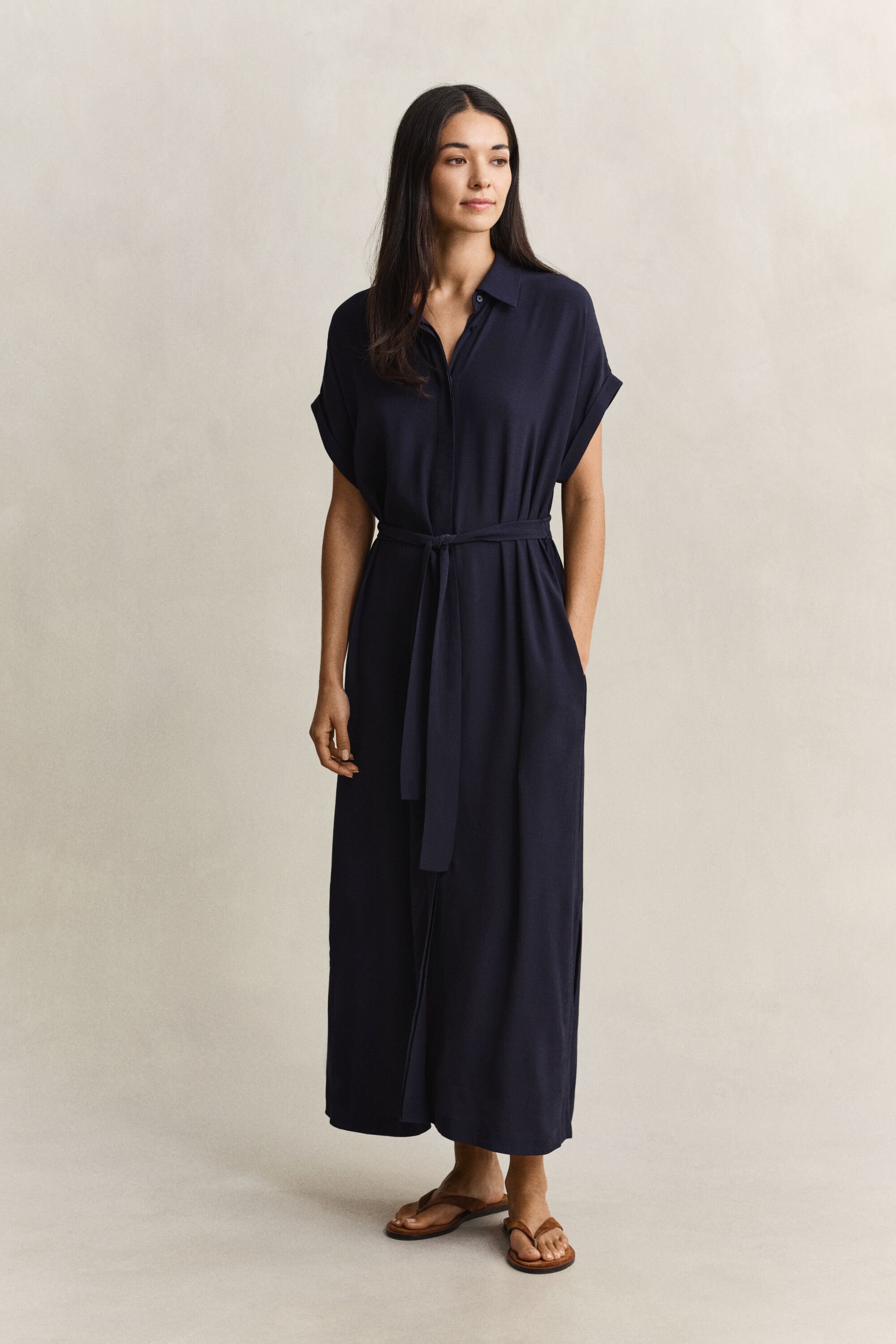 Vestido-camisa com mangas bolero