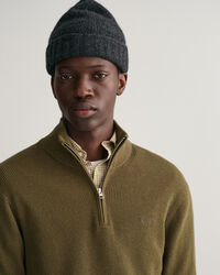 Sweatshirt de malha canelada em lã e algodão com meio fecho de correr