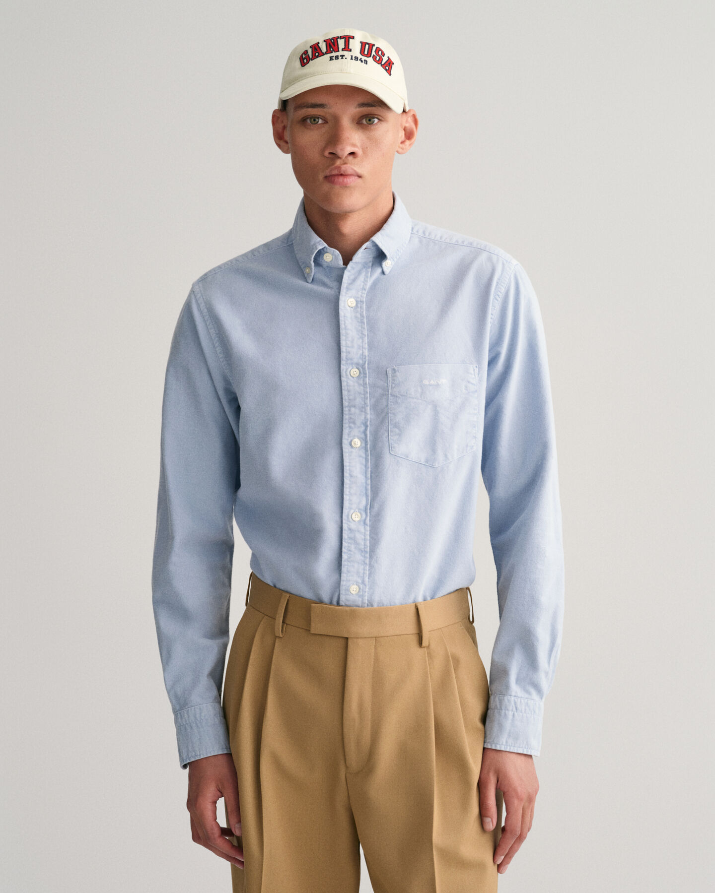 Camisa em algod&atilde;o Oxford escovado regular fit