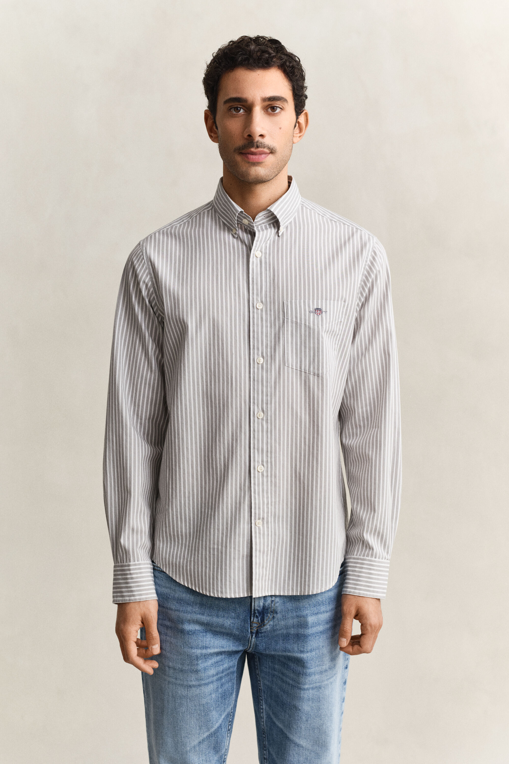 Camisa em popelina às riscas Classic