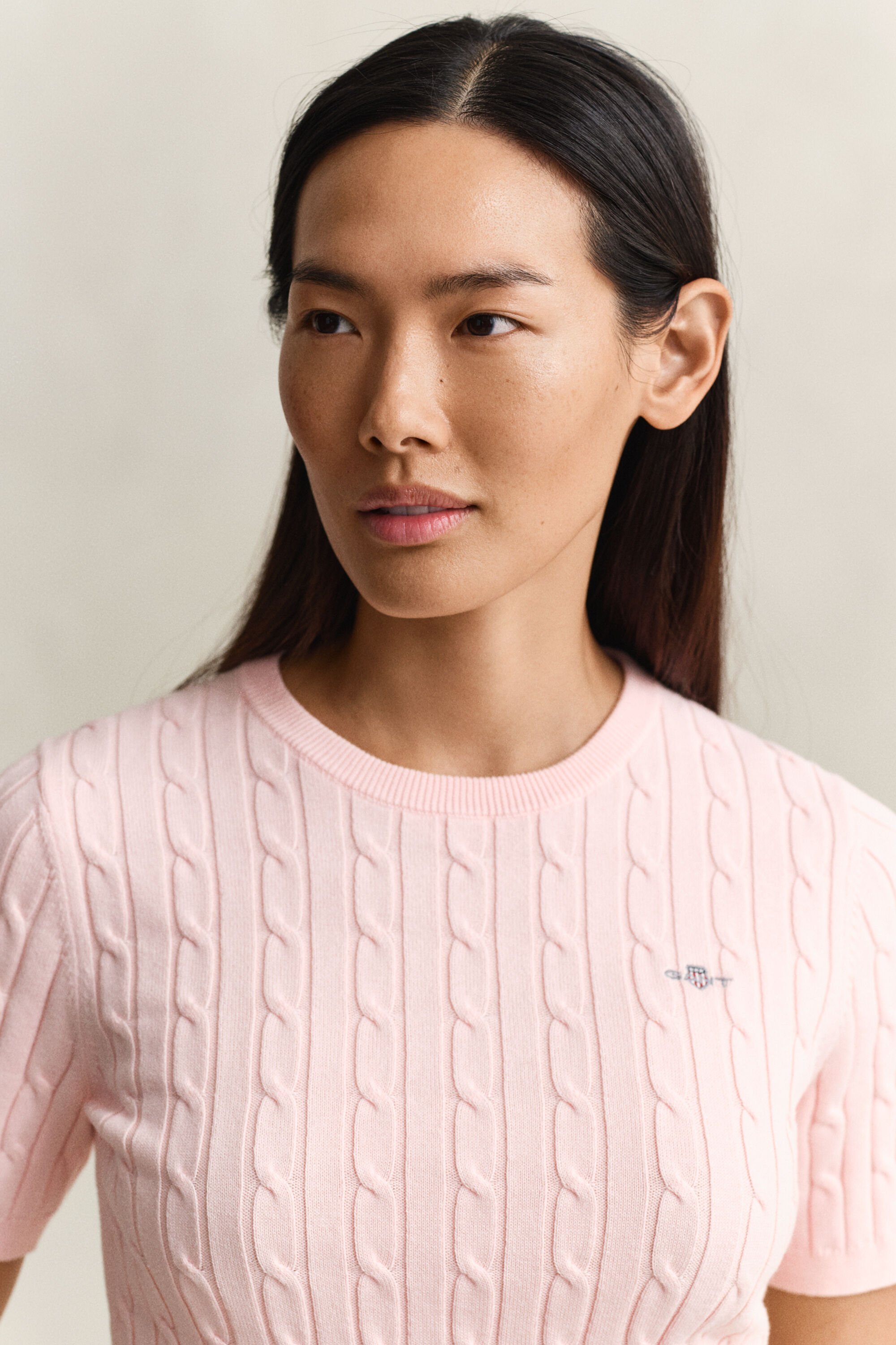 Camisola de manga curta em malha entrançada