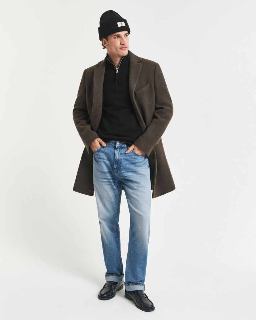 Camisola de malha com meio fecho em lã extrafina