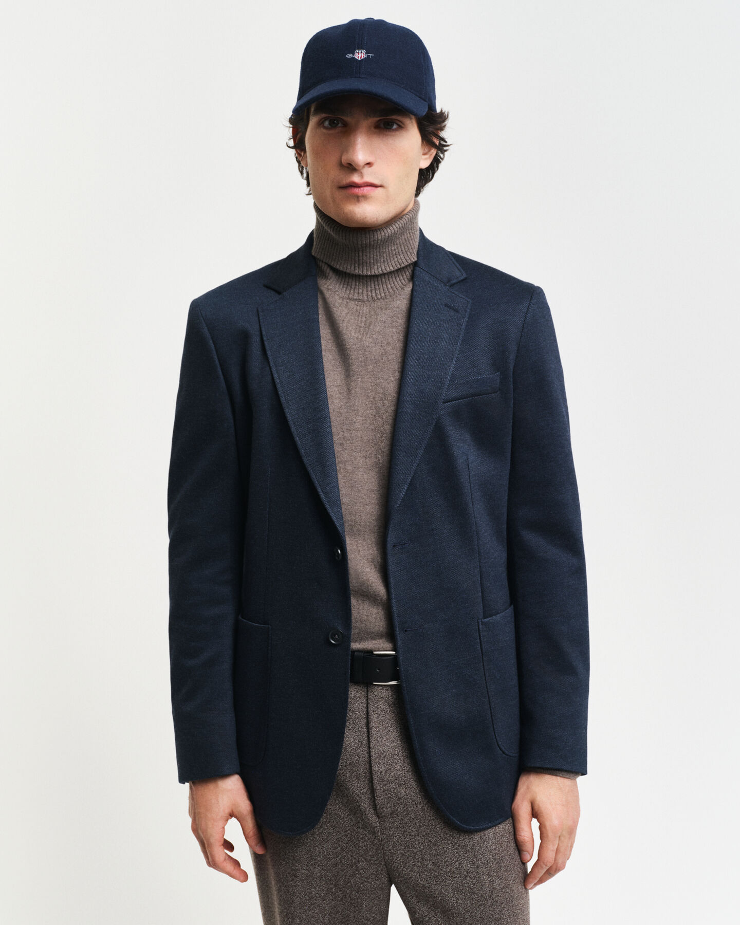 Blazer em jersey com sarja bicolor