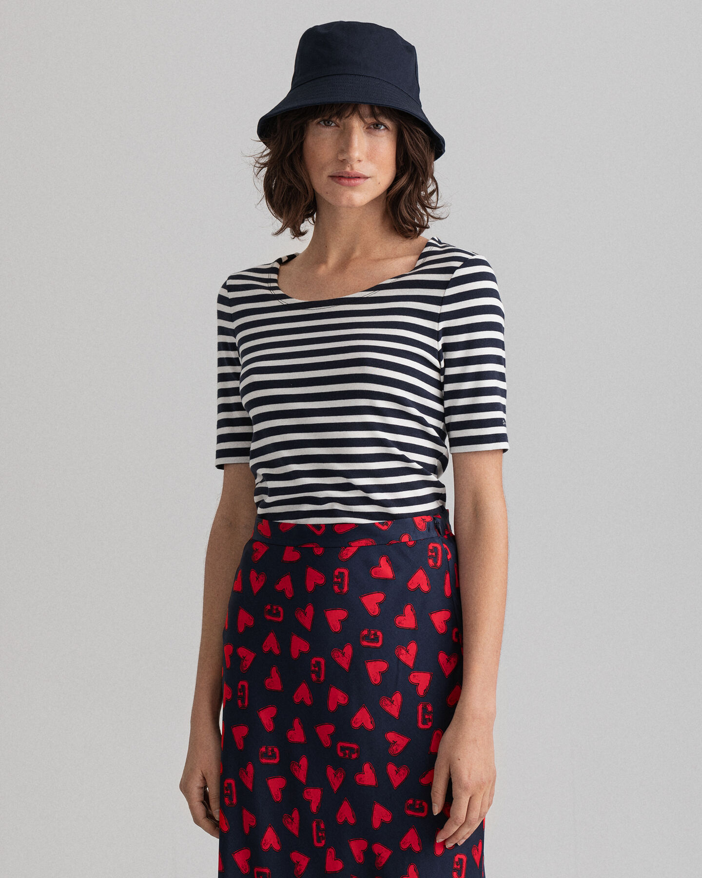 T-shirt &agrave;s riscas de manga comprida canelada