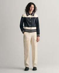 Casaco em pele com bloco de cor