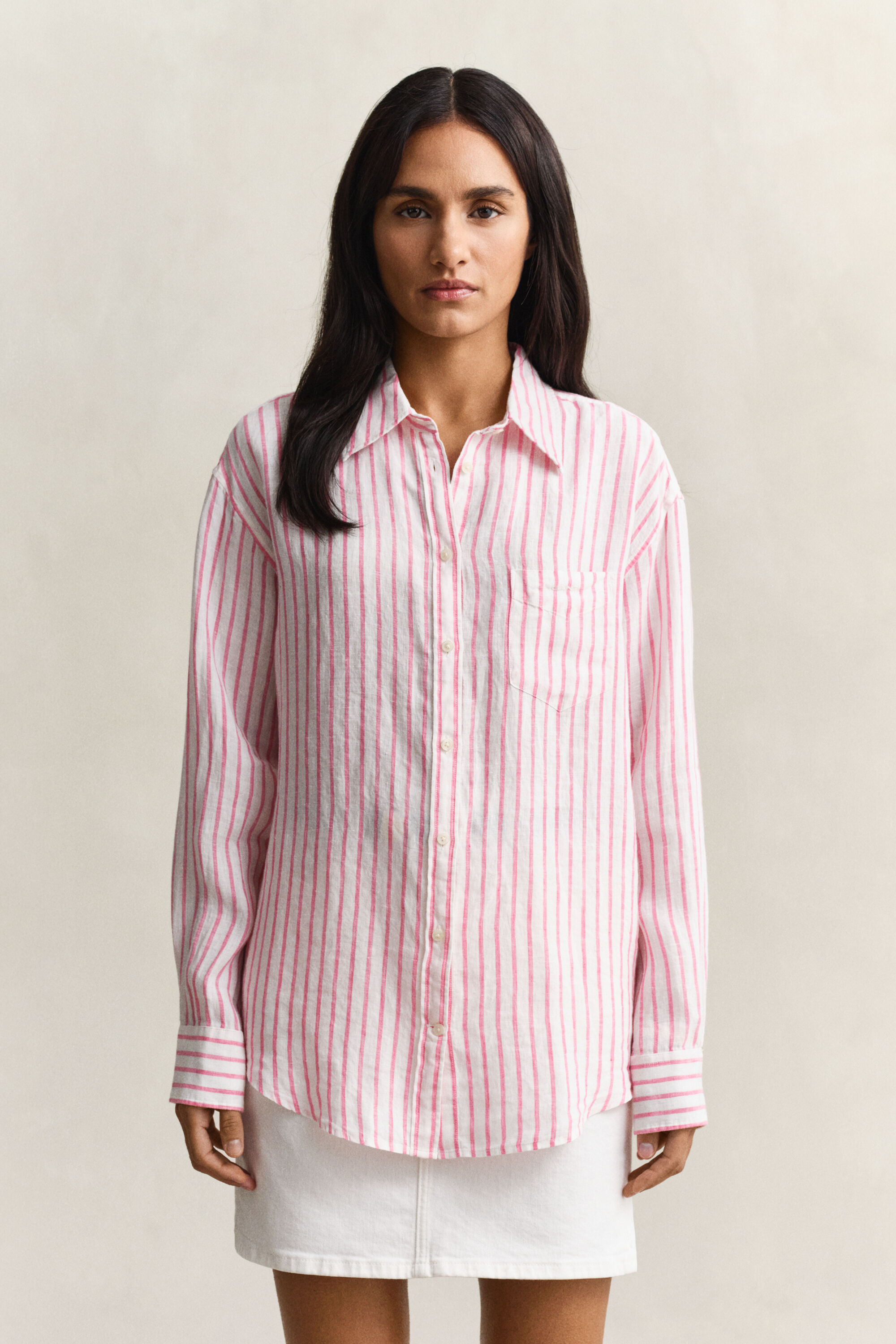 Camisa de linho às riscas relaxed fit