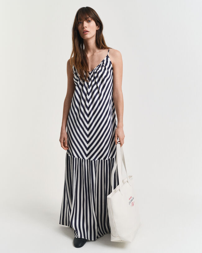 Vestido maxi às riscas Chevron