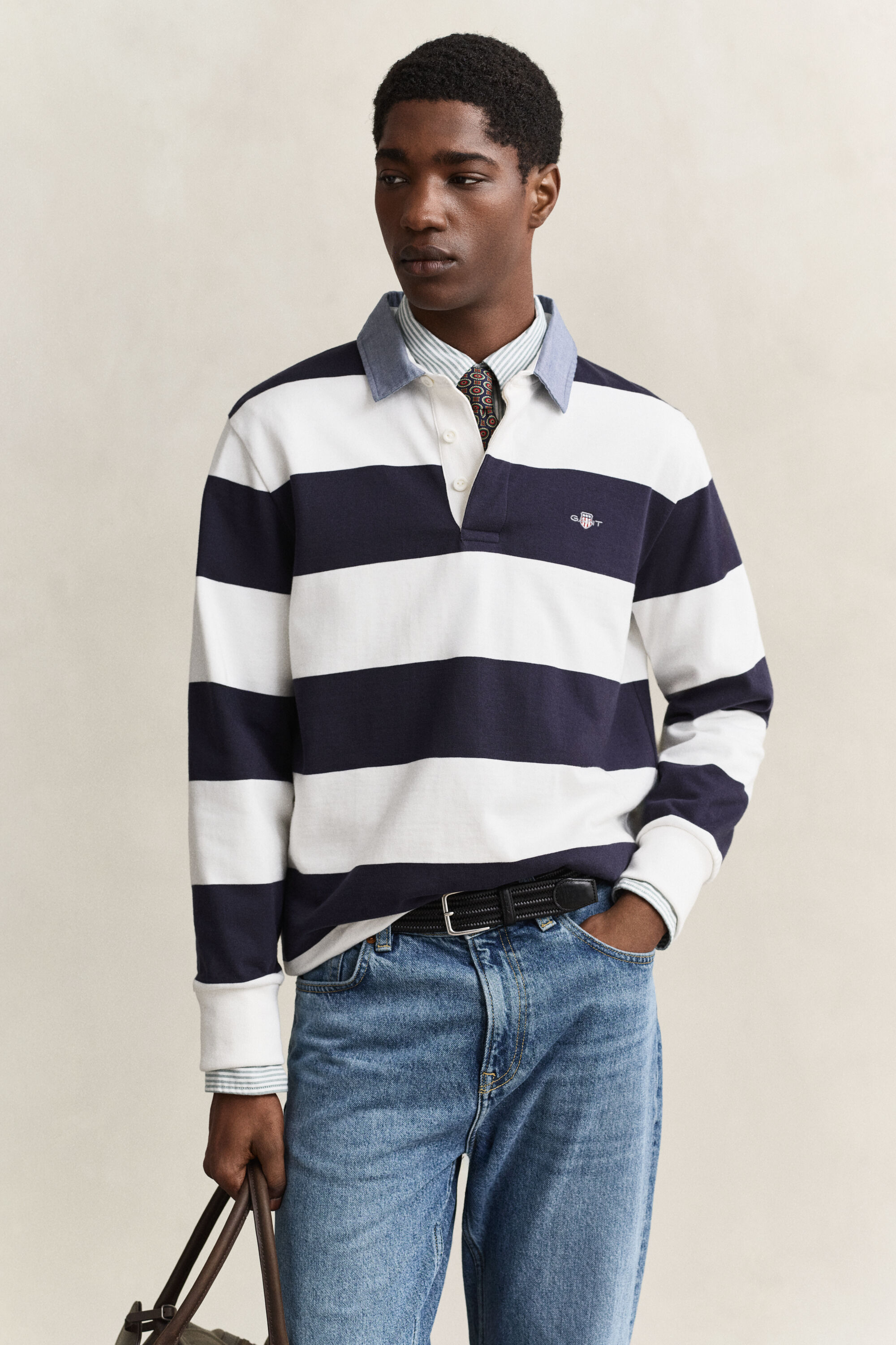 Heavy Rugger às riscas com colarinho em chambray