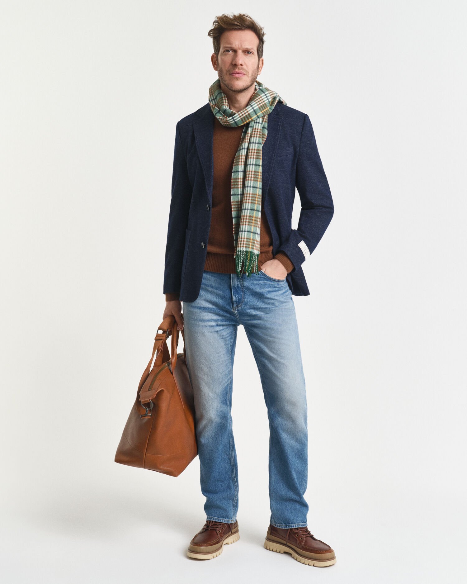 Blazer em jersey, algodão e lã com dois tons