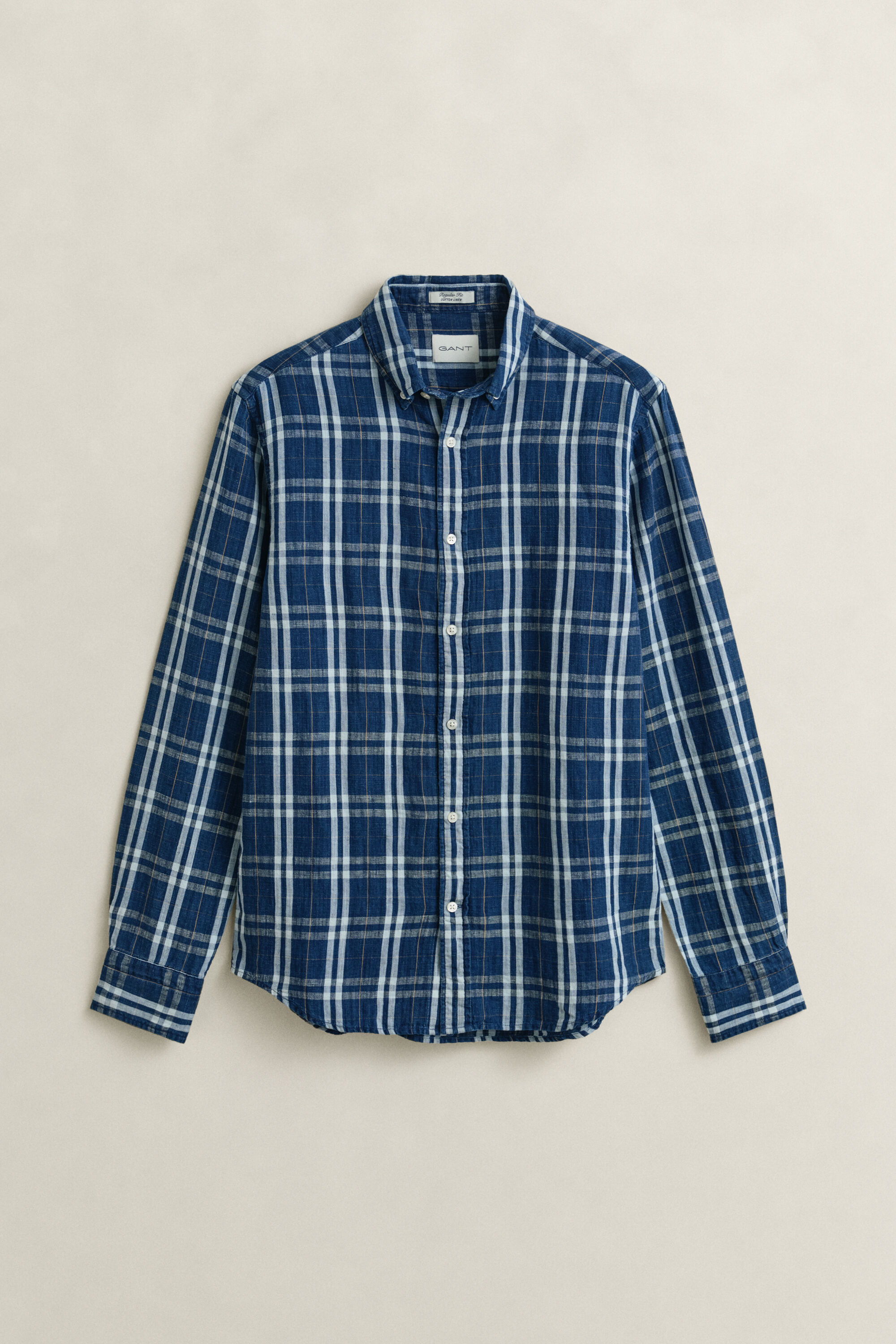 Camisa em linho e algodão com padrão de xadrez