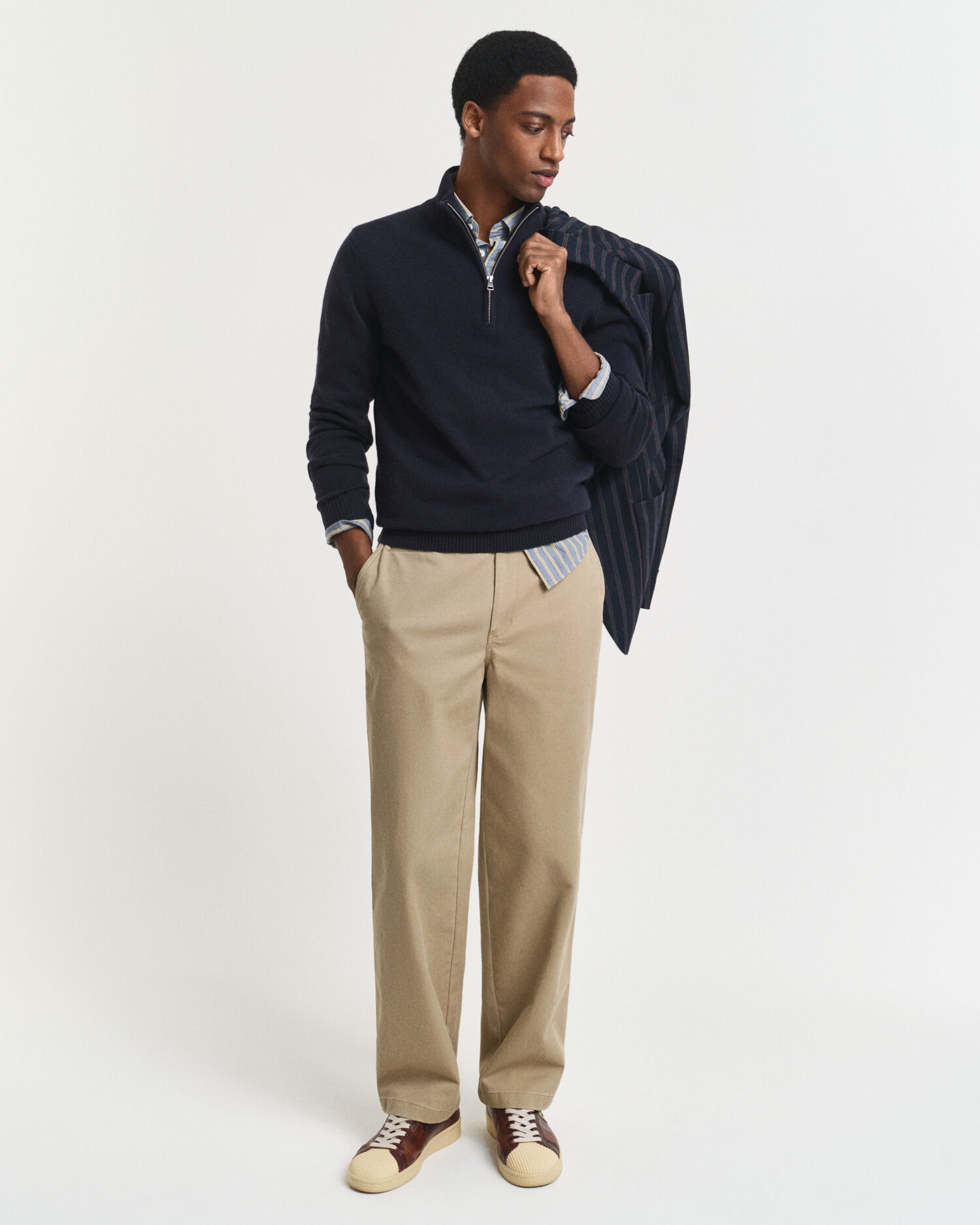 Camisola de malha com meio fecho de correr em caxemira