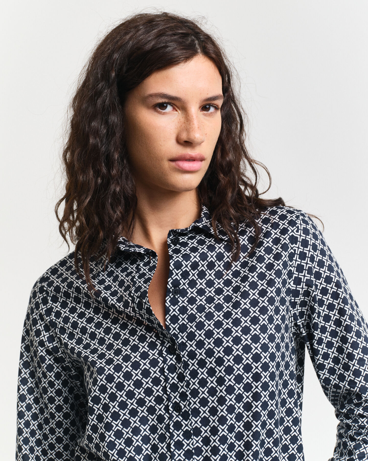 Camisa em voile de algodão Geometric regular fit