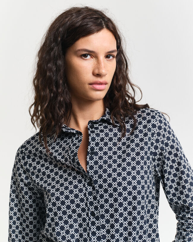 Camisa em voile de algodão Geometric regular fit