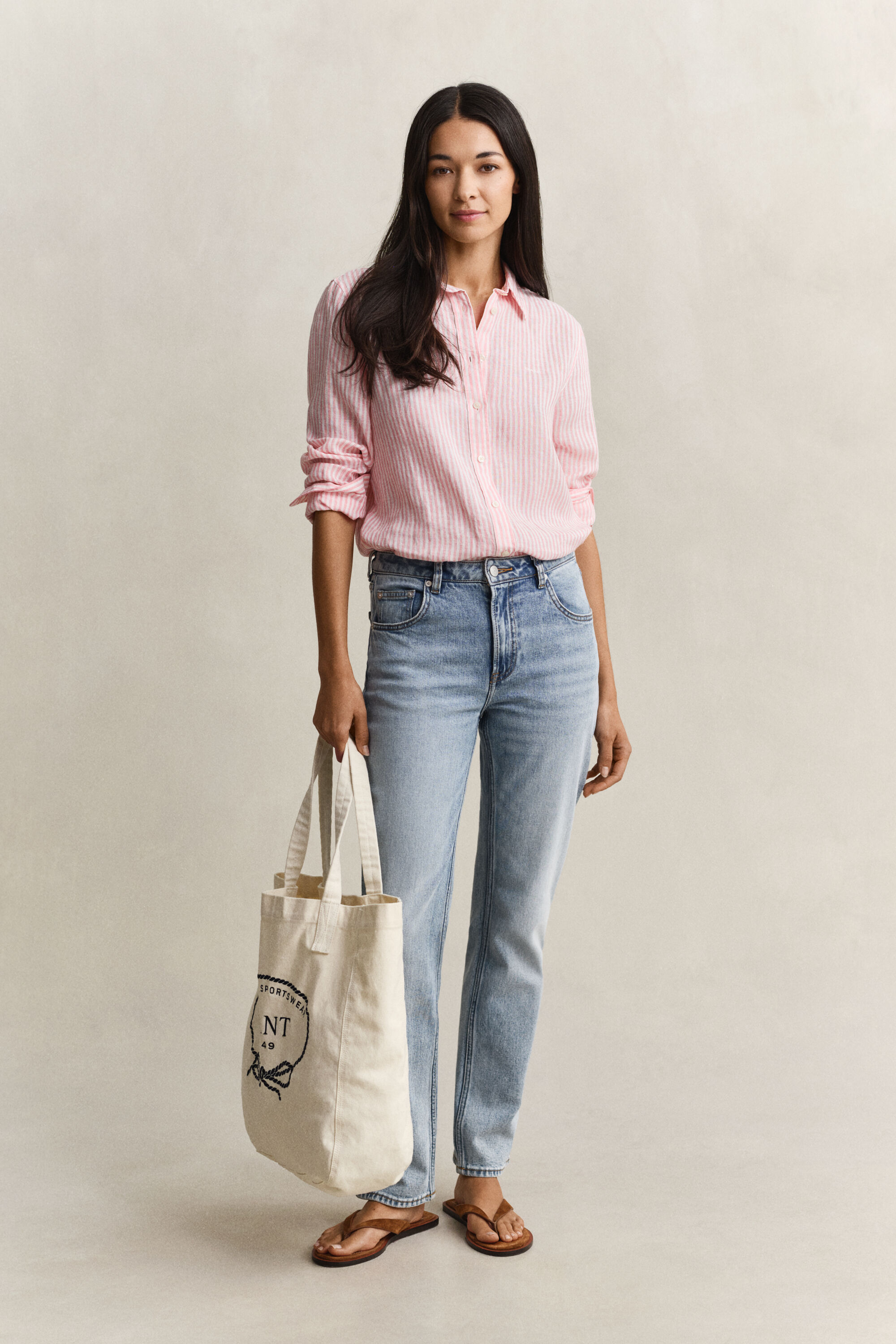 Camisa de linho às riscas regular fit