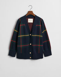 Casaco de malha com decote em V e padrão de xadrez