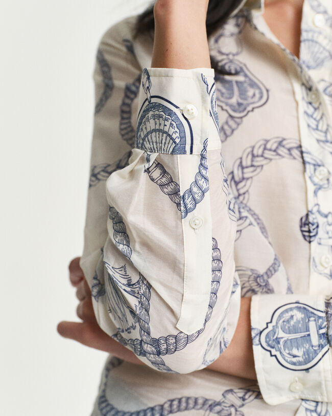 Camisa em seda e algodão Sailing Print regular fit