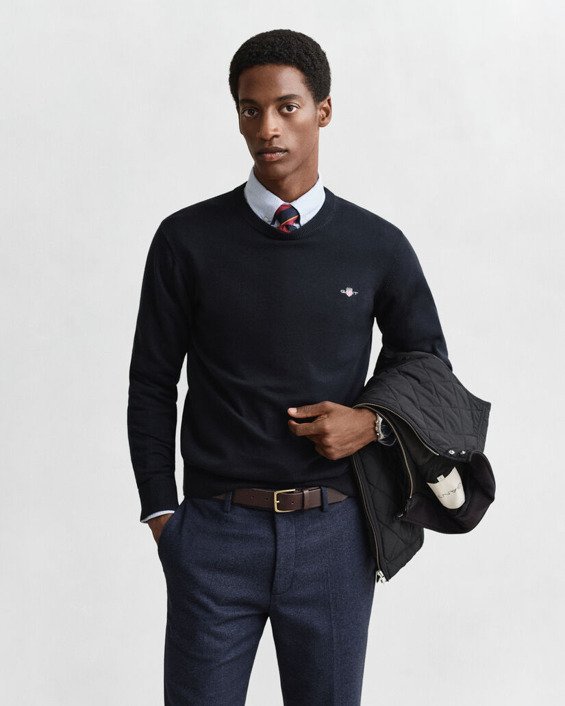 Camisola de malha com decote redondo clássica em algodão