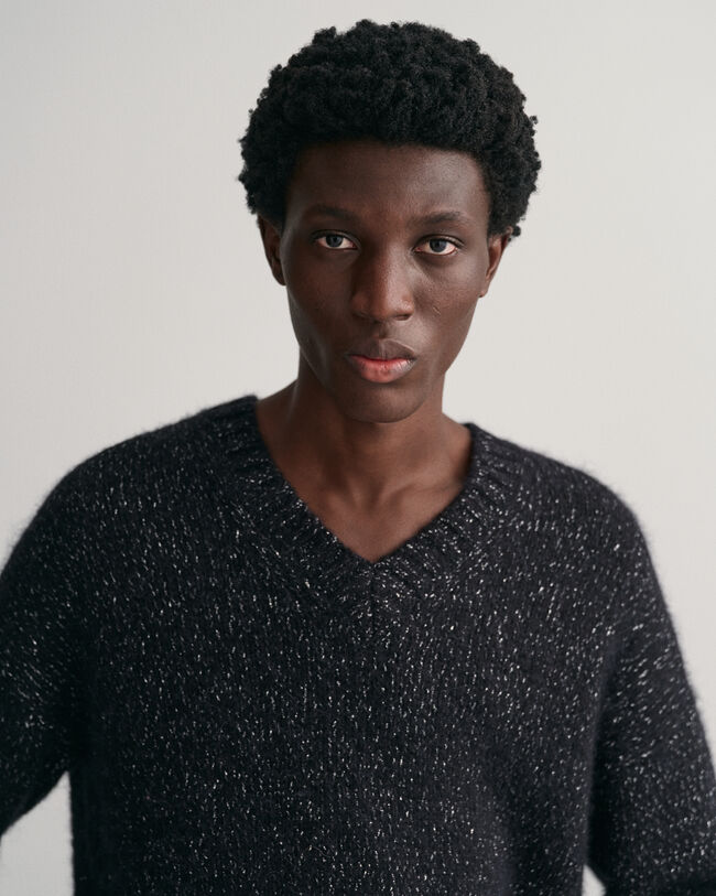 Pulover com decote em V em l&atilde; de alpaca Shiny