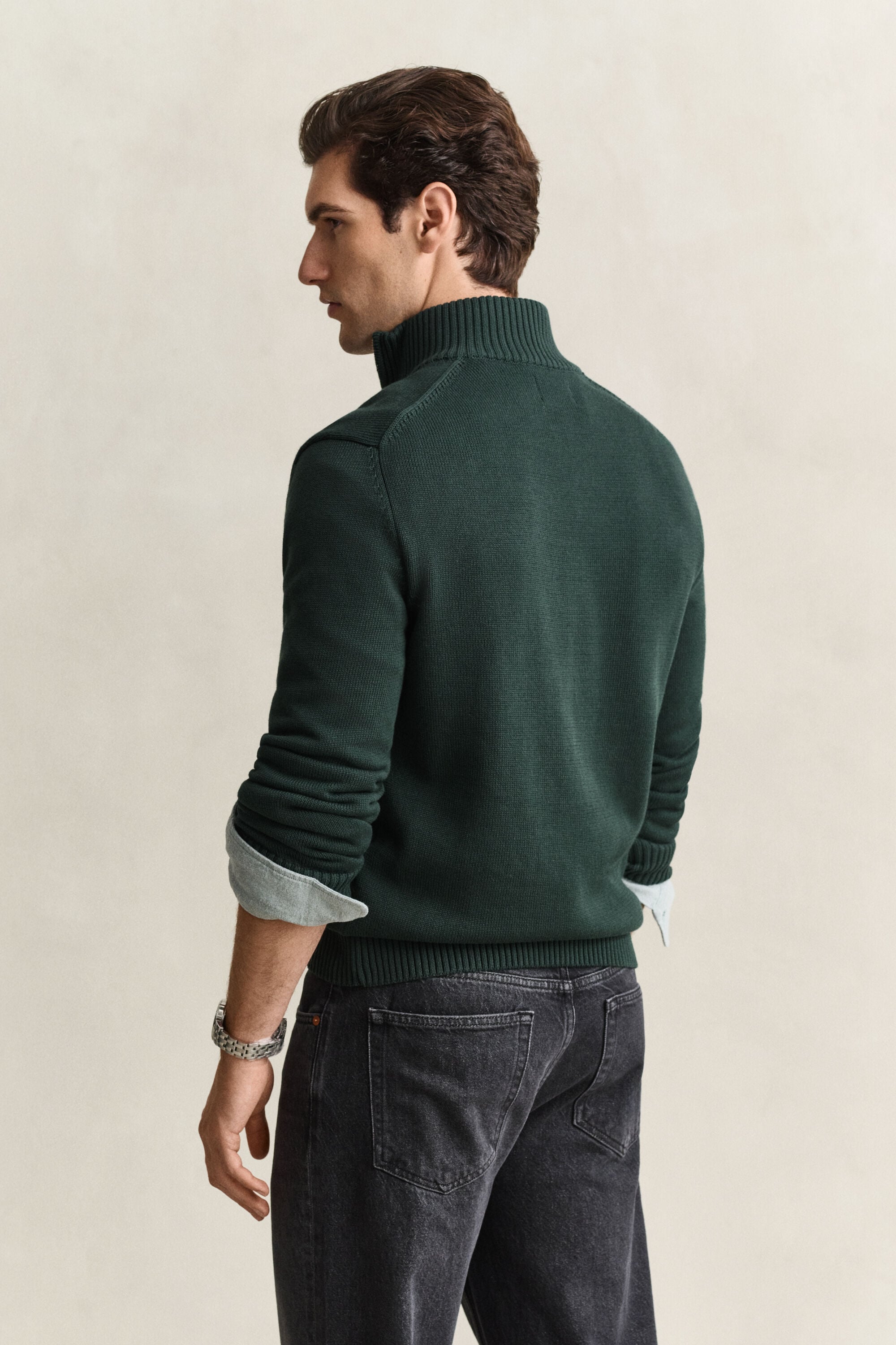 Camisola de malha em algodão com meio fecho Casual