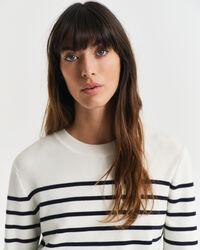 Camisola de malha com decote redondo em algodão às riscas