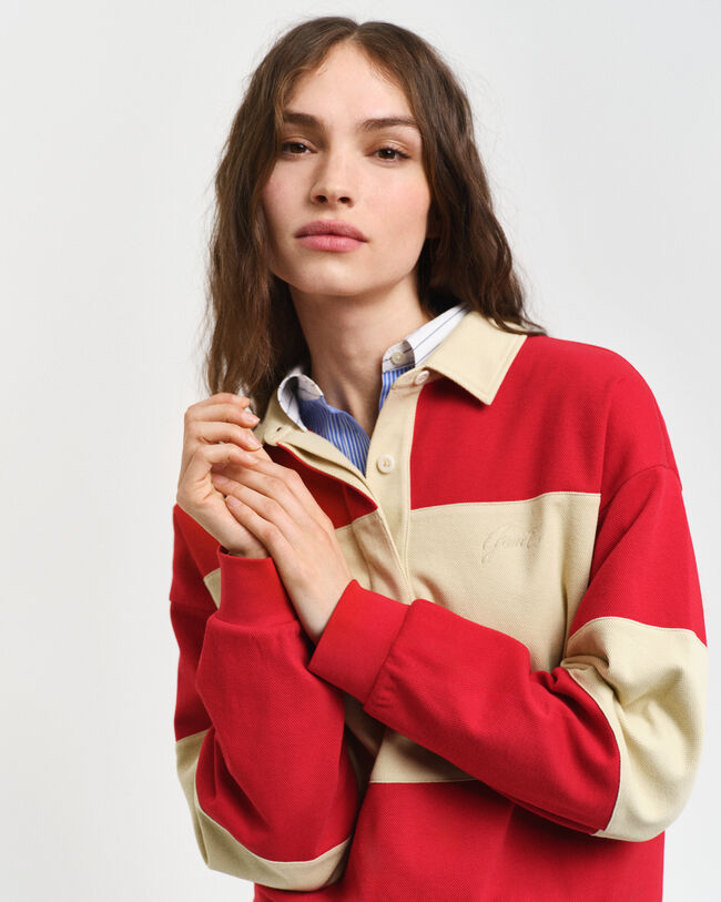 Rugger em algodão piqué com bloco de cor texturizado