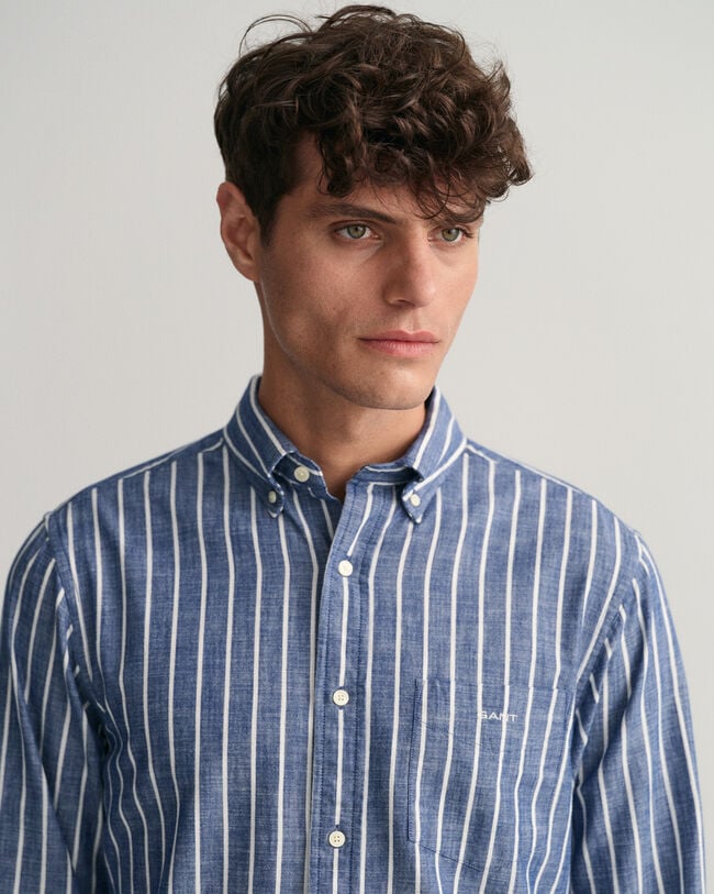 Camisa em chambray às riscas regular fit