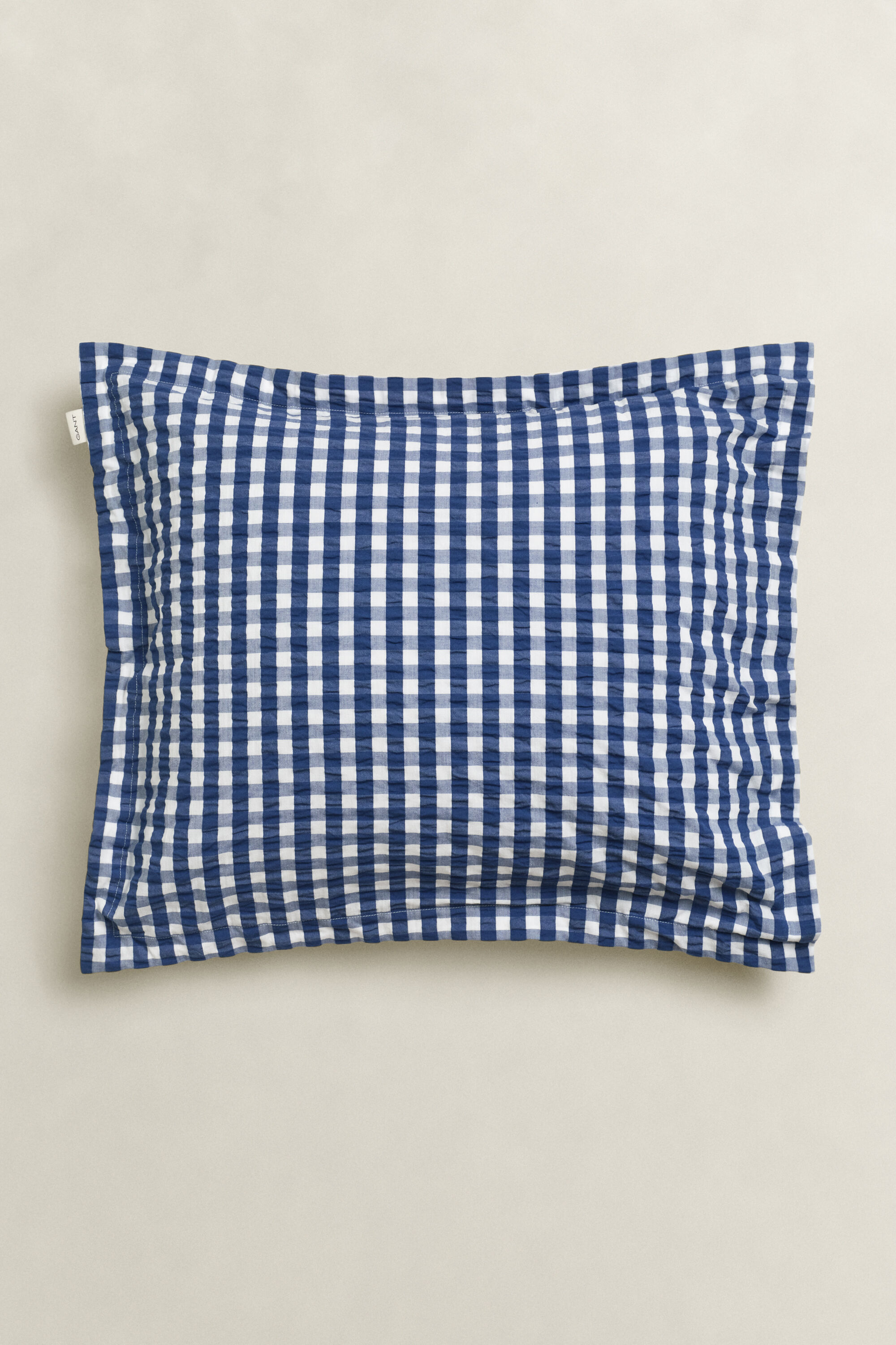 Fronha em tecido Seersucker com padrão de xadrez