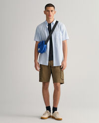 Camisa de popelina às riscas de manga curta regular fit