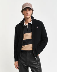 Casaco de malha com fecho de correr em algodão texturizado