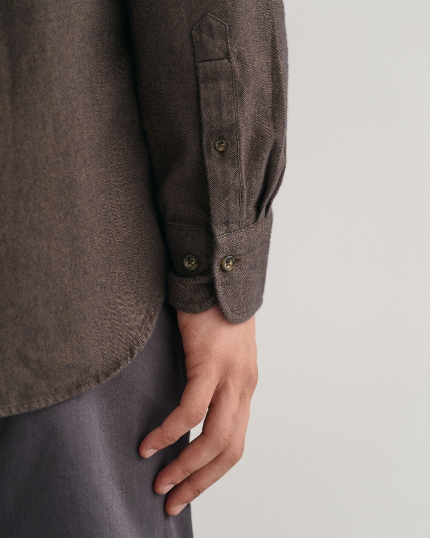 Camisa de flanela com padrão espinha de peixe regular fit