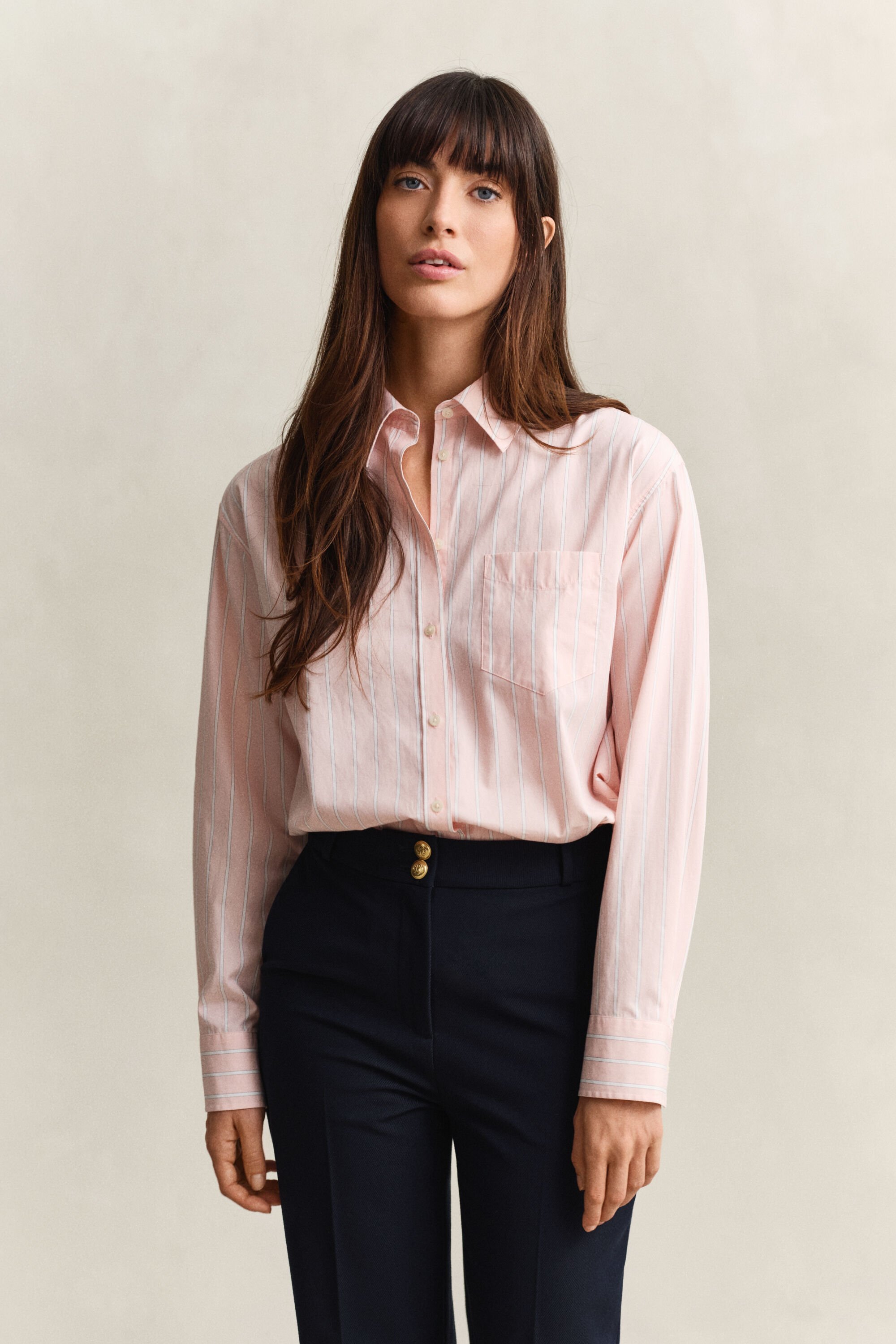 Camisa em popelina às riscas Classic relaxed fit
