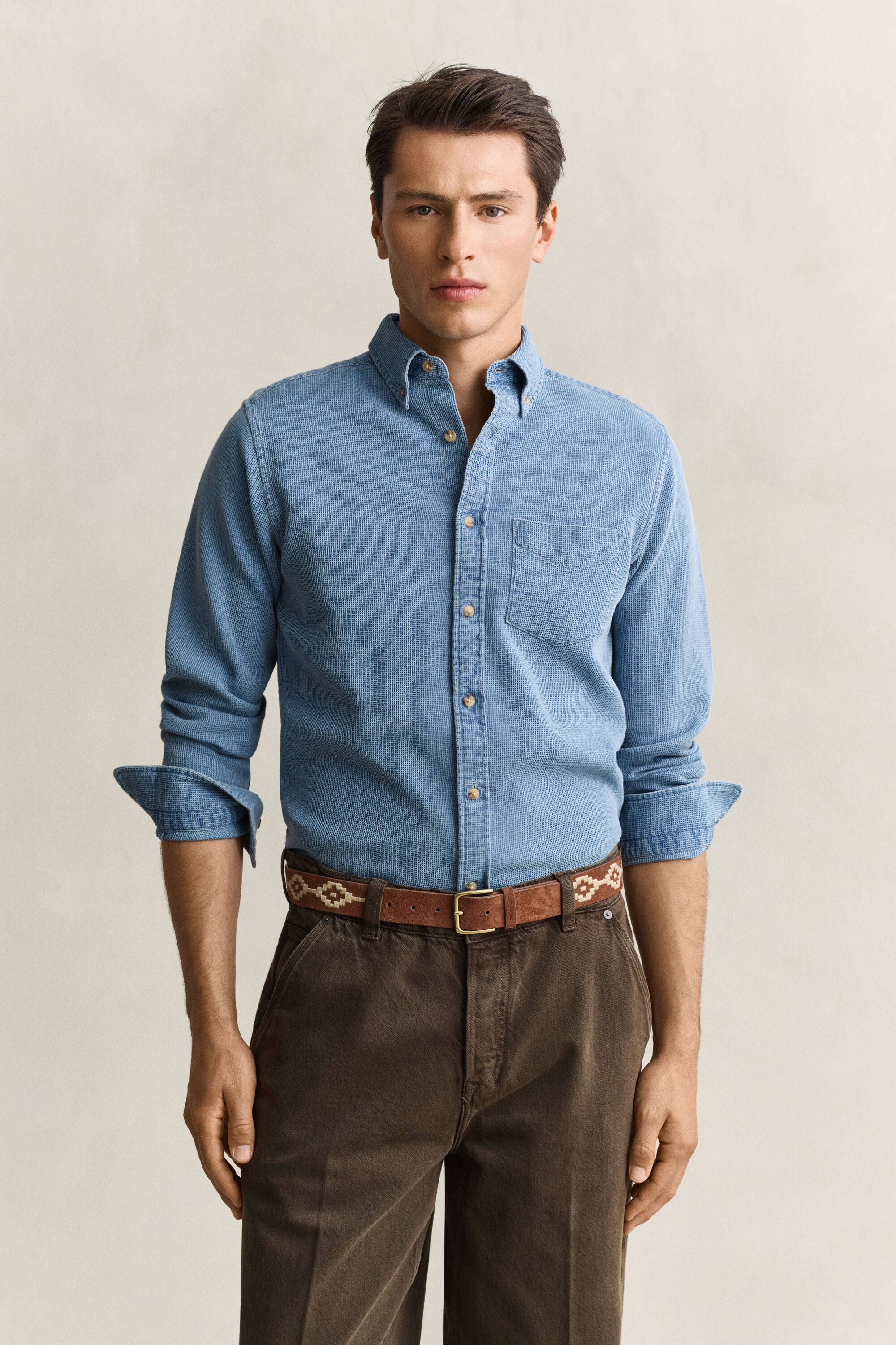 Camisa com padrão waffle índigo