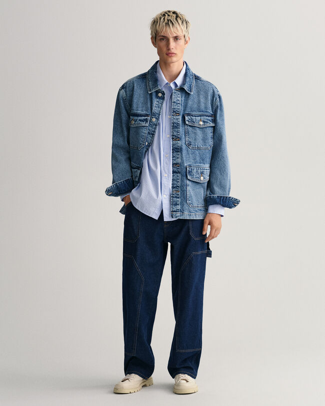 Camisa em popelina &agrave;s riscas oversized