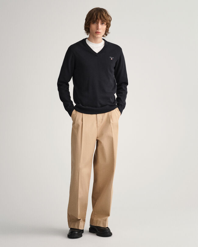 Pulover com decote em V de algod&atilde;o Classic