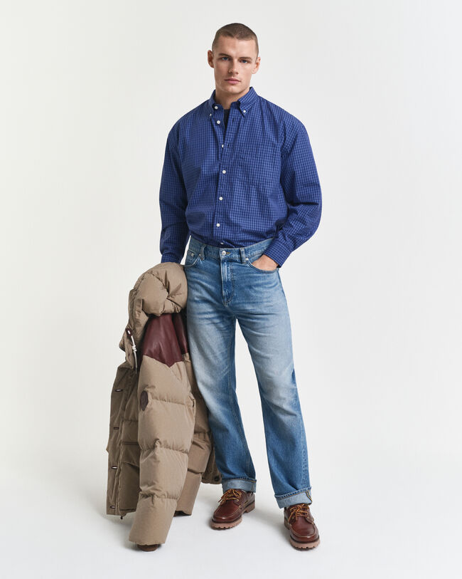 Camisa em popelina com micropadrão de xadrez oversized