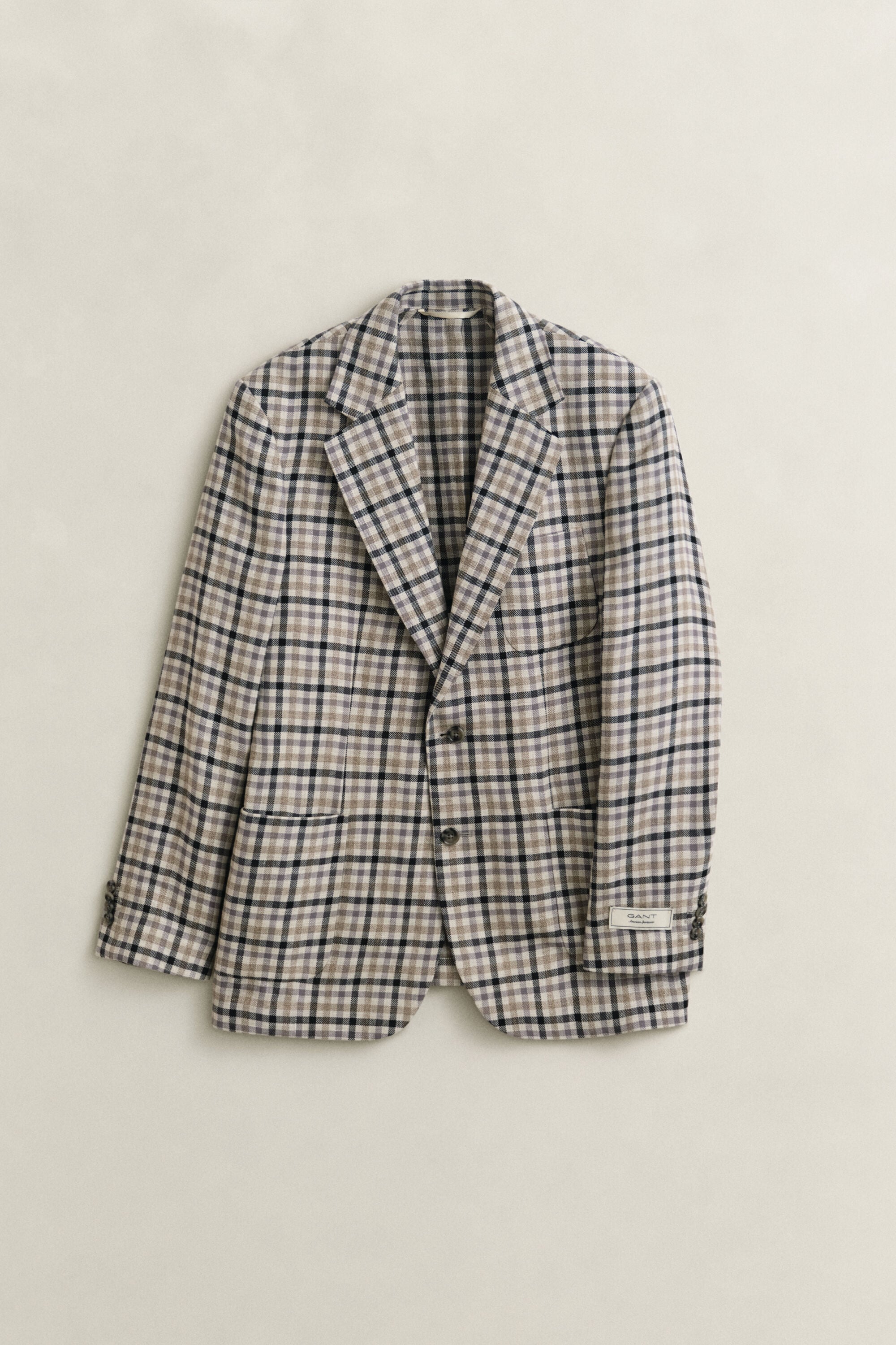 Blazer com padrão de xadrez em lã e linho