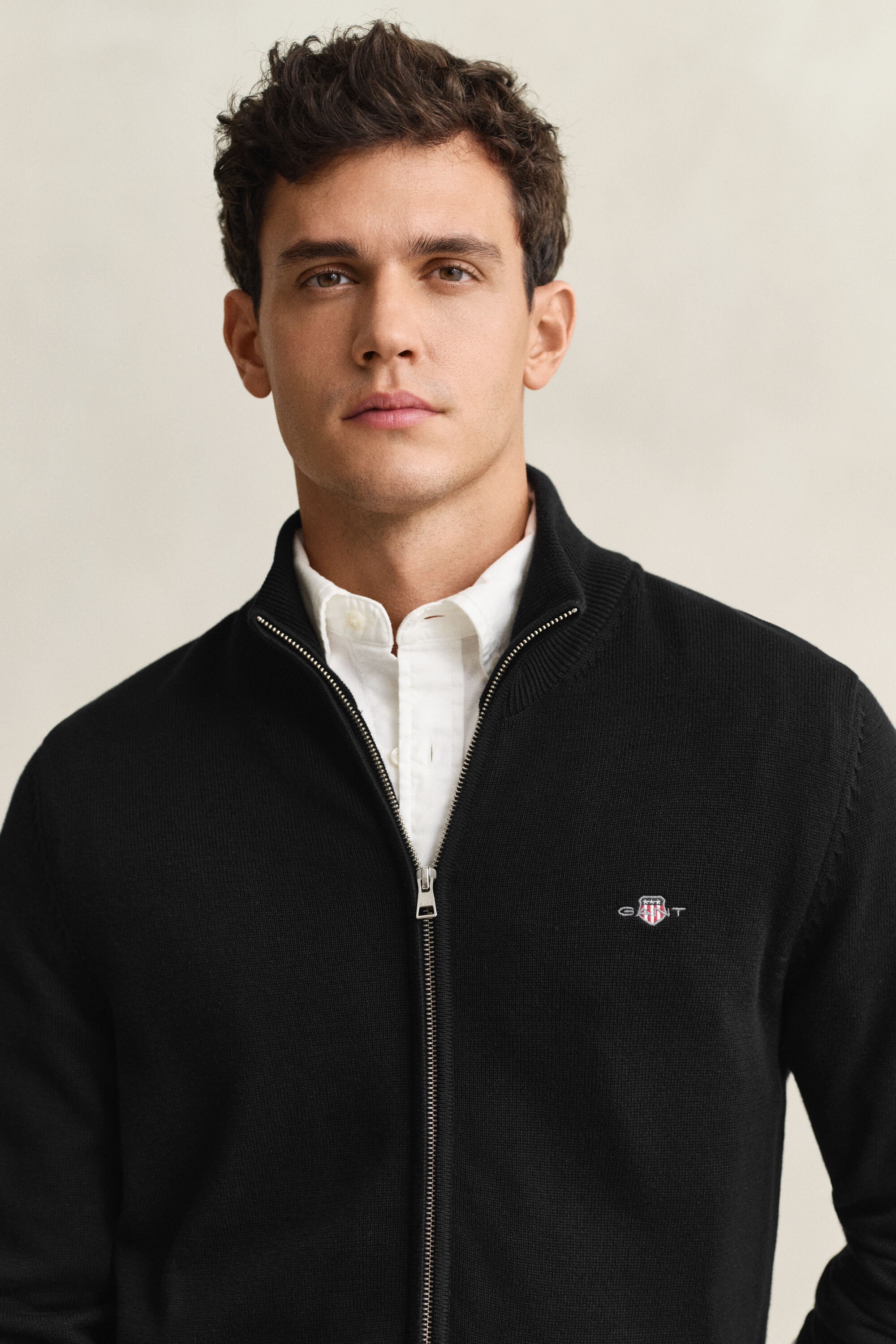 Casaco de malha com fecho de correr Casual Cotton