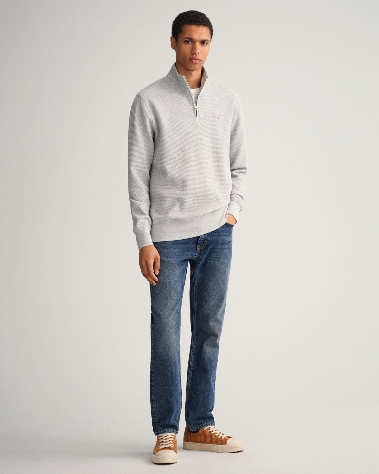 Sweatshirt com meio fecho Waffle