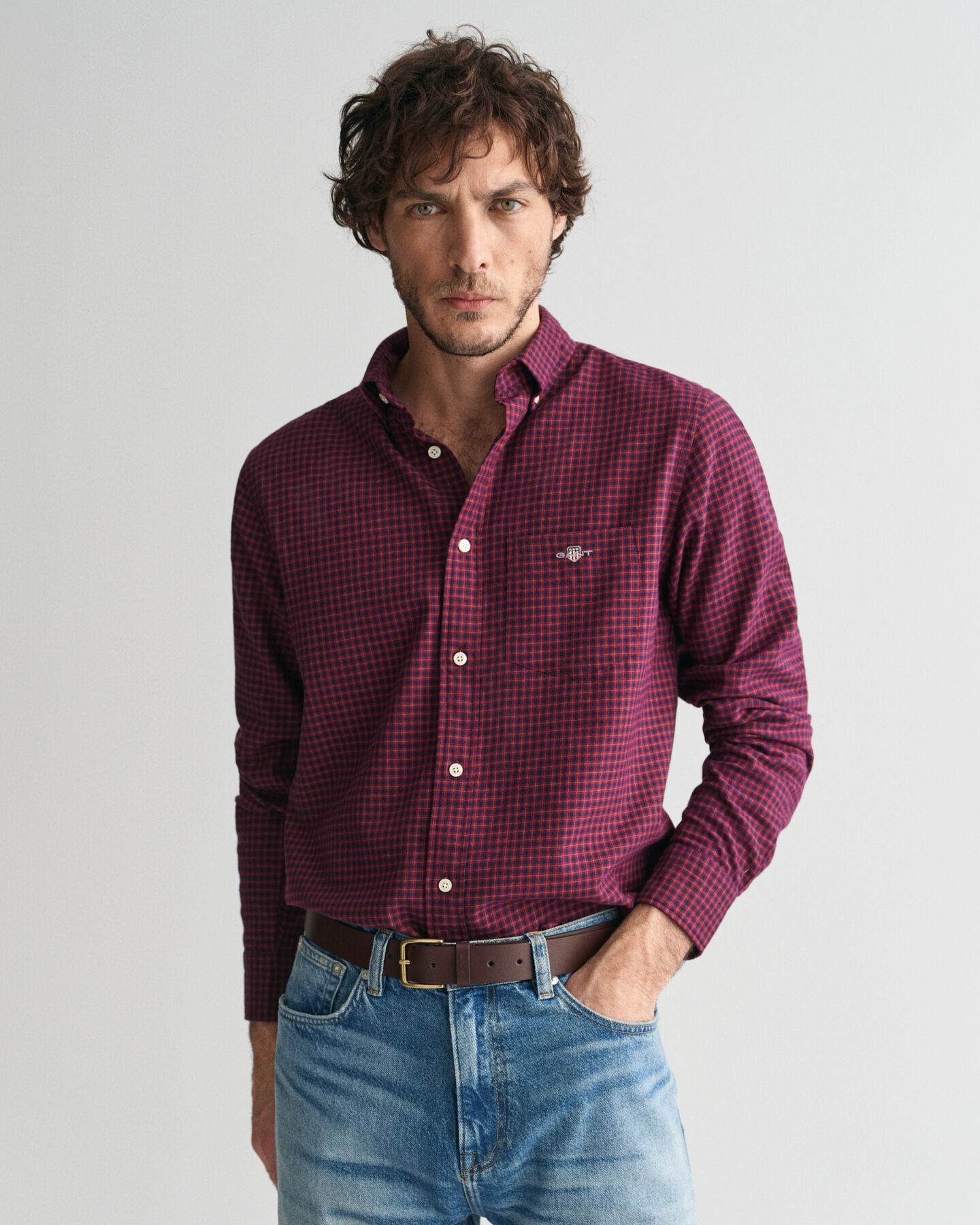 Camisa de flanela com micropadrão de xadrez regular fit