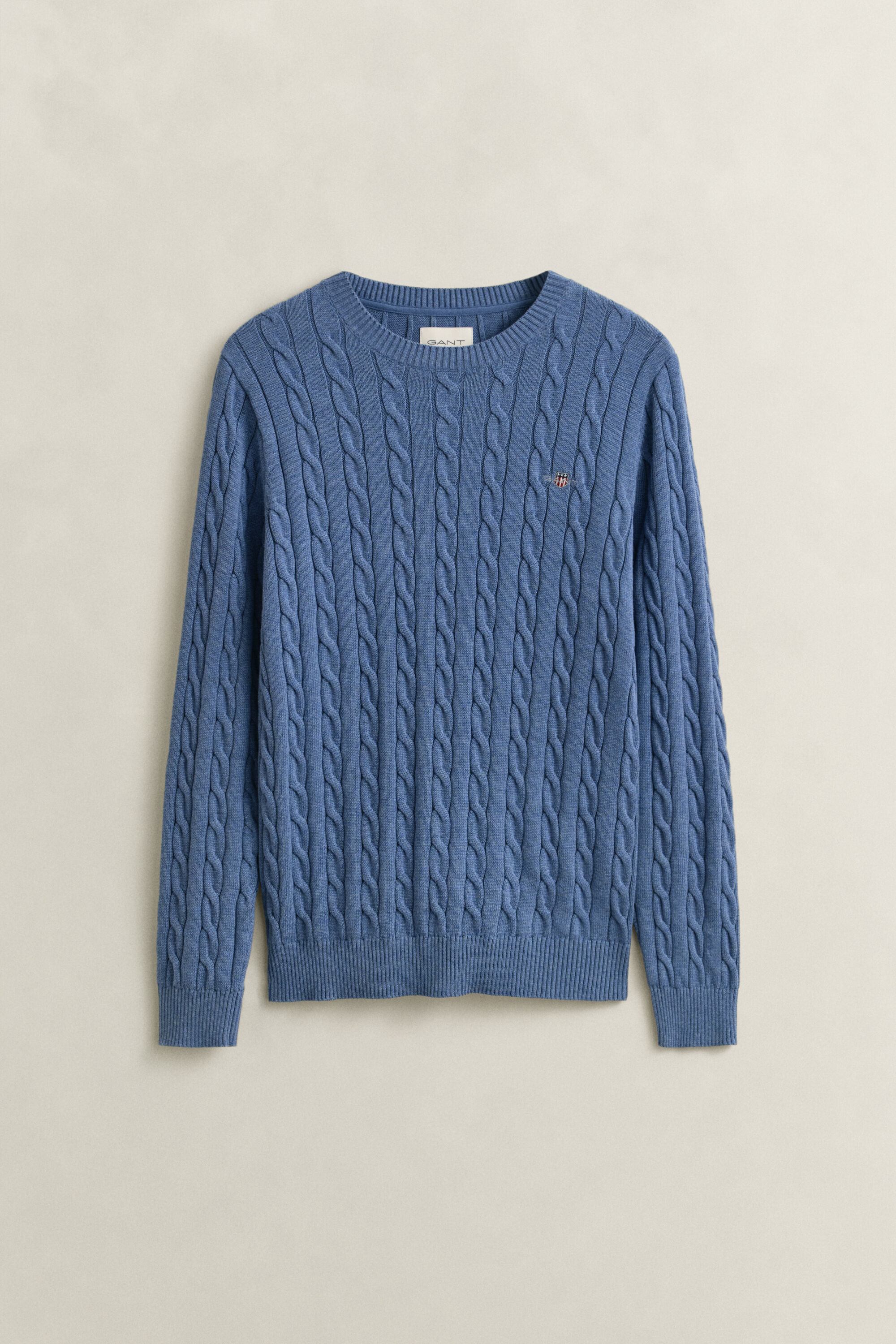 Camisola em malha entrançada de algodão com decote redondo