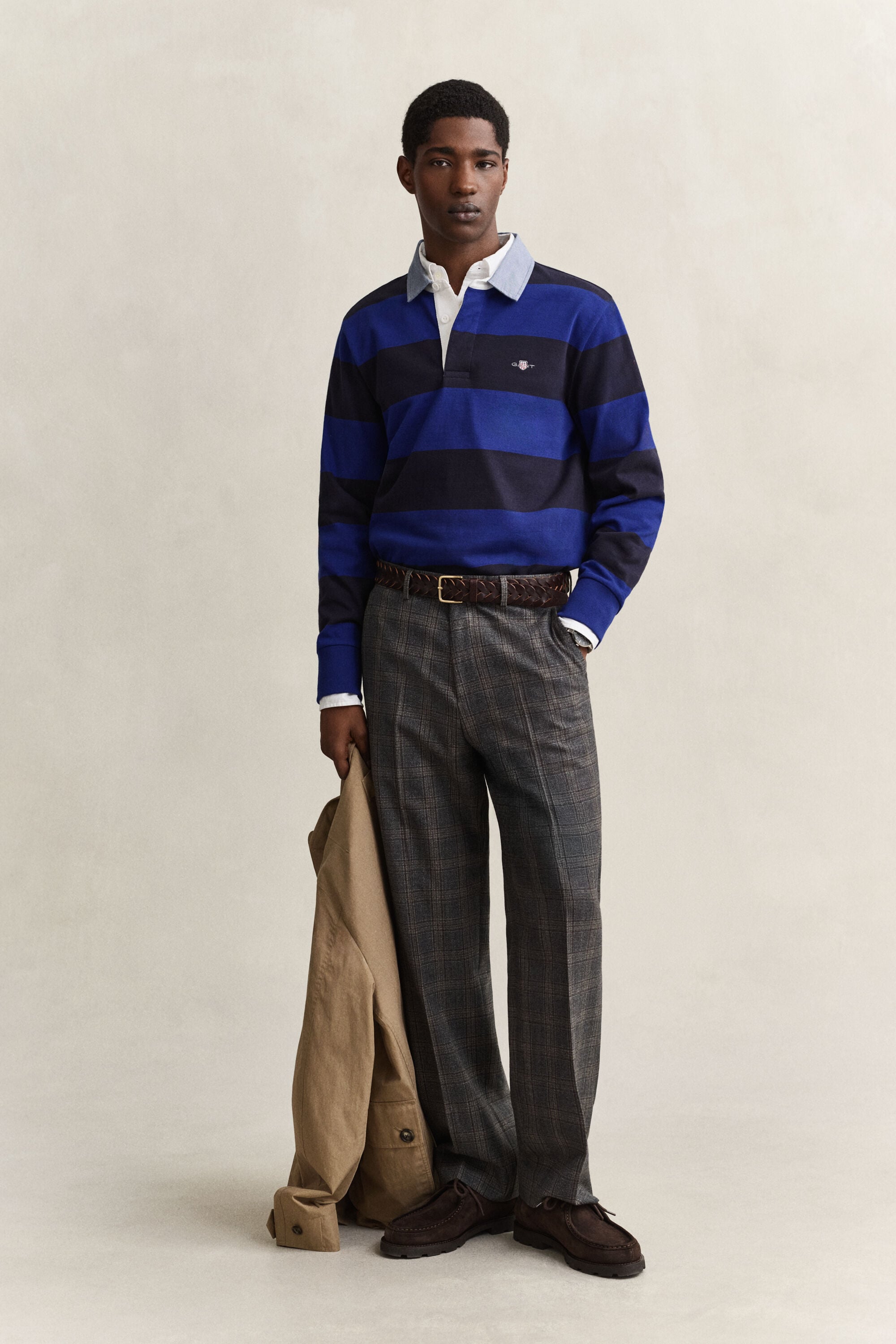 Heavy Rugger às riscas com colarinho em chambray